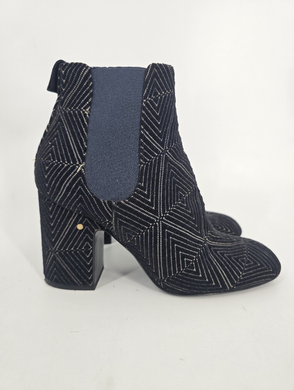Laurence Dacade Paris Velvet Ankle Boots Geo Pattern Block Heel Size 38